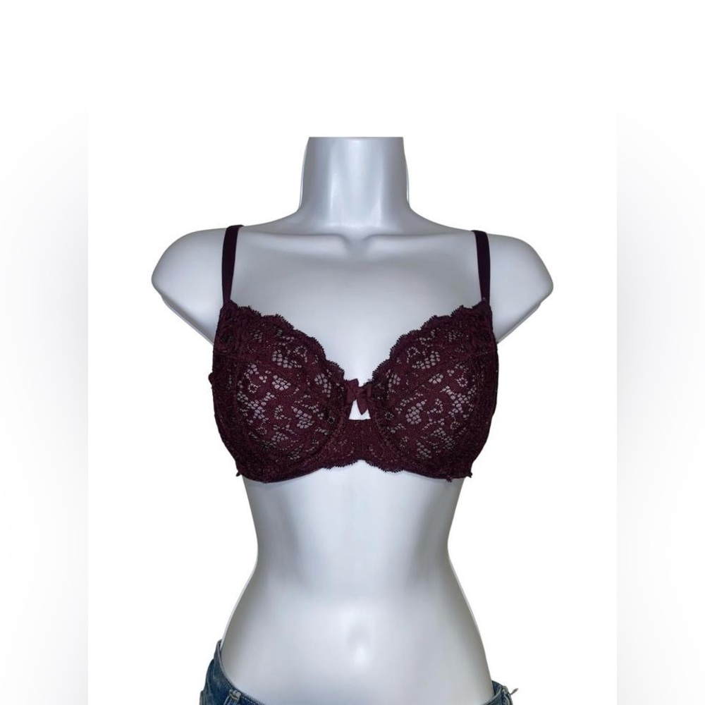 Burgundy Victoria's Secret demi unlined underwire lace bra